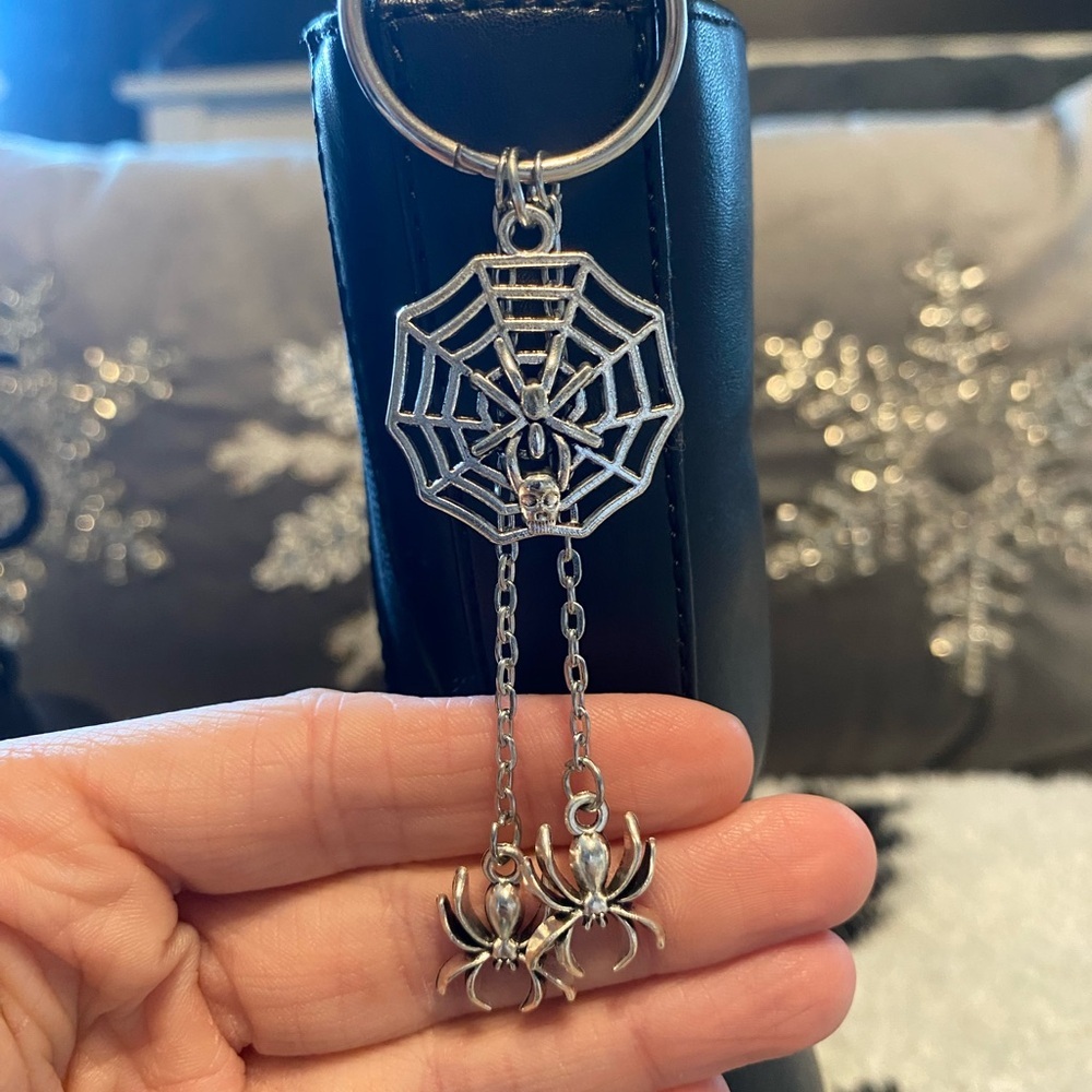 Gothic Boot Charms Dangling Spiders Hanging off their Web Silver Tone New